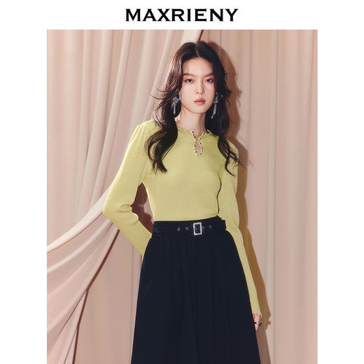 MAXRIENY2025秋针织衫新中式套头针织衫羊毛混纺收腰修身长袖上衣(货号:MF86SW508) 商品图2