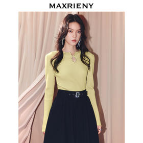 MAXRIENY2025秋针织衫新中式套头针织衫羊毛混纺收腰修身长袖上衣(货号:MF86SW508)