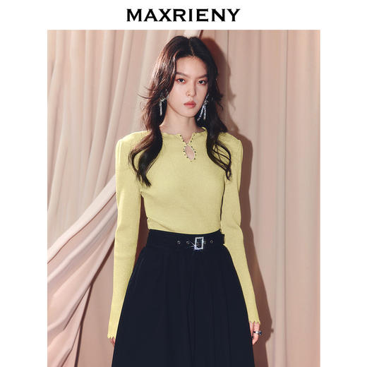 MAXRIENY2025秋针织衫新中式套头针织衫羊毛混纺收腰修身长袖上衣(货号:MF86SW508) 商品图0