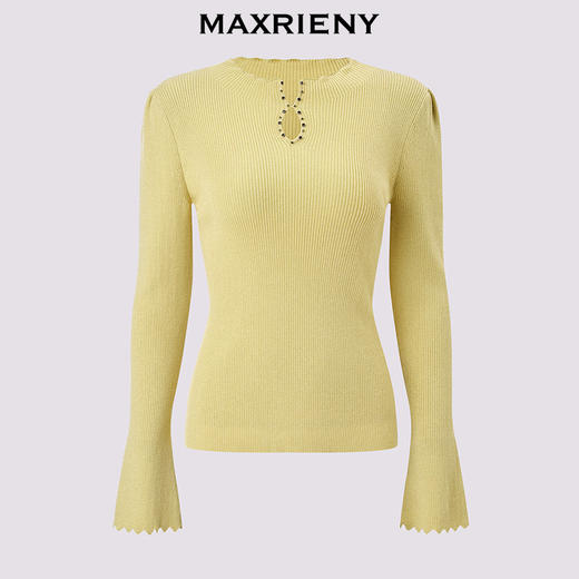 MAXRIENY2025秋针织衫新中式套头针织衫羊毛混纺收腰修身长袖上衣(货号:MF86SW508) 商品图4