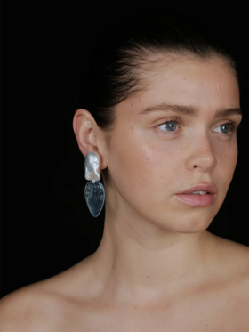 订购8周到｜MONIES-OOAK-巴洛克珍珠 海蓝宝石 水滴 耳夹（无需耳洞）［丹麦设计师］