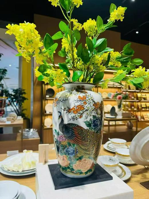 九谷烧10号花瓶牡丹与孔雀（带底座）花瓶花器流行礼30.5cm 商品图0