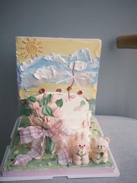 「定制」春天的油画板 郁金香 奶油霜