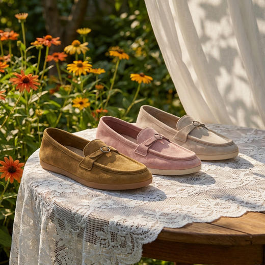 【羊皮绒面】西村名物2026年春季新款饱满圆头舒适宽松彩色羊皮绒面豆豆鞋乐福鞋宽松T26AM17621 商品图11