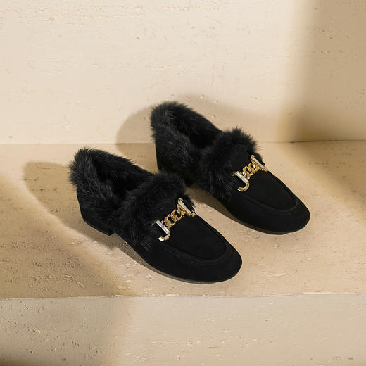 【羊皮绒面】西村名物2026年春季新款芒果头宽松舒适毛绒内里高级感粗跟毛毛鞋T26AM17751 商品图6