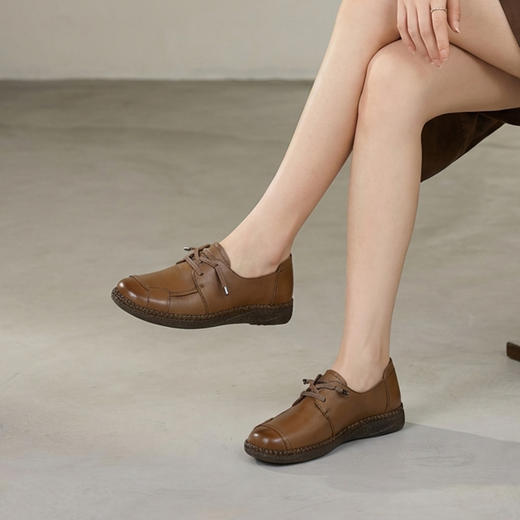 【牛皮革】西村名物2026年春季新款饱满圆头舒适宽松厚底免系带深口单鞋乐福鞋T26AM17681 商品图4