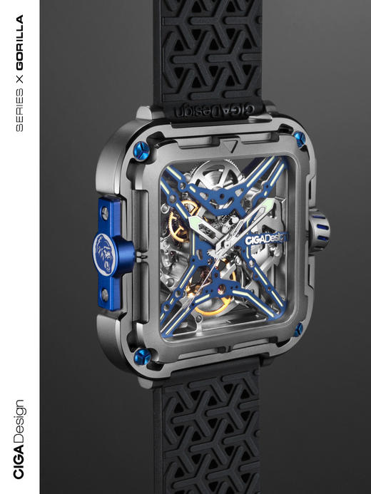 CIGA Design/玺佳 全镂空机械表大猩猩钛金款 X021-TIBU-25BK  赛博蓝 商品图4