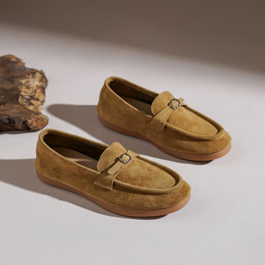 【羊皮绒面】西村名物2026年春季新款饱满圆头舒适宽松彩色羊皮绒面豆豆鞋乐福鞋宽松T26AM17621 商品图6