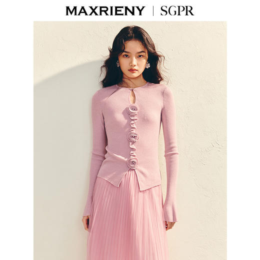 MAXRIENY【商场同款】浪漫优雅感立体花套头毛衫羊毛混纺针织上衣(货号:MU86SW003) 商品图2