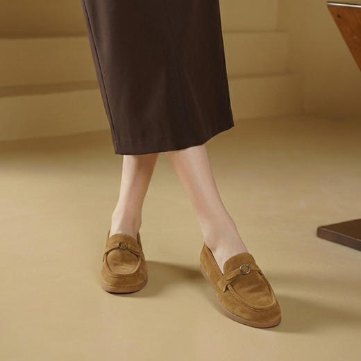 【羊皮绒面】西村名物2026年春季新款饱满圆头舒适宽松彩色羊皮绒面豆豆鞋乐福鞋宽松T26AM17621 商品图10