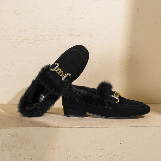 【羊皮绒面】西村名物2026年春季新款芒果头宽松舒适毛绒内里高级感粗跟毛毛鞋T26AM17751 商品图3