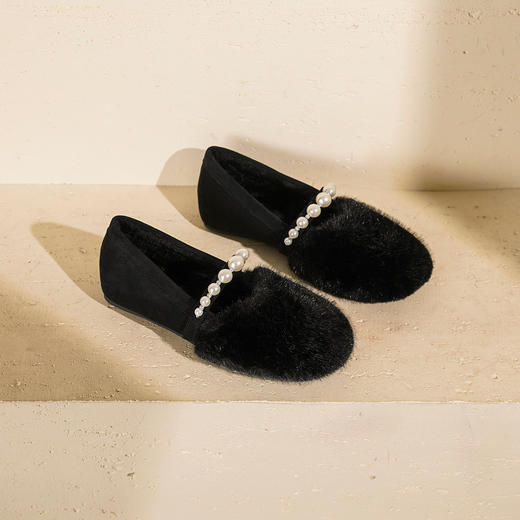 【舒适绒里】西村名物2026年春季新款饱满圆头舒适宽松加绒保暖玛丽珍毛毛鞋T26AM17811 商品图1