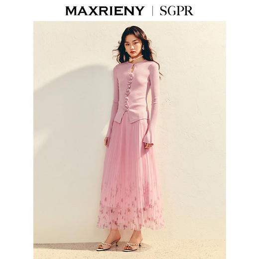 【SGPR】浪漫优雅感收腰散摆半裙渐变玫瑰印花长裙(货号:MU86SK009) 商品图2