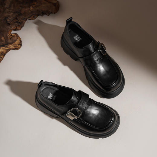 【牛皮革】西村名物2026年春季新款舒适厚底超轻圆头厚底深口单鞋乐福鞋T26AM17321 商品图5