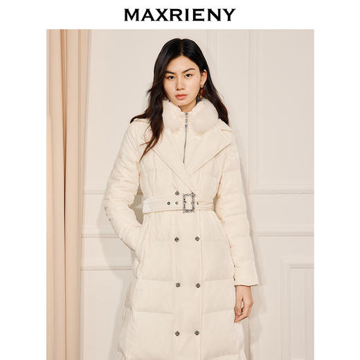 MAXRIENY气质感过膝长款羽绒服25冬款收腰X型显瘦丝绒外套长款(货号:MF86DC513) 商品图1