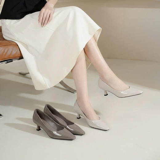 Westory2026年春季软牛漆皮小方头中跟单鞋简约通勤百搭浅口鞋S26AE50771 商品图4