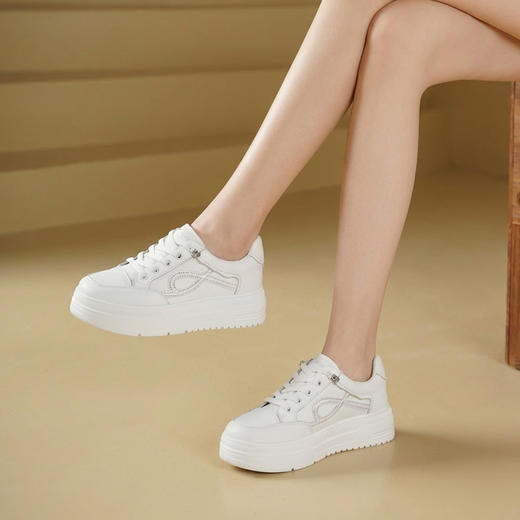 【牛皮革】西村名物2026年春季新款饱满圆头宽松舒适超轻厚底系带小白鞋T26AM17761 商品图3