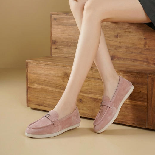 【羊皮绒面】西村名物2026年春季新款饱满圆头舒适宽松彩色羊皮绒面豆豆鞋乐福鞋宽松T26AM17621 商品图1