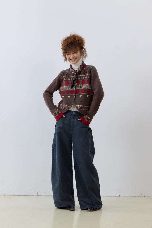 圣诞感撞色创意织花撞色羊毛外套 商品图0