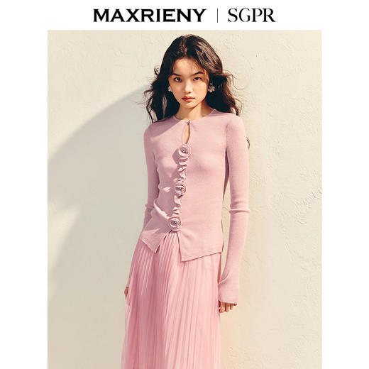 MAXRIENY【商场同款】浪漫优雅感立体花套头毛衫羊毛混纺针织上衣(货号:MU86SW003) 商品图0