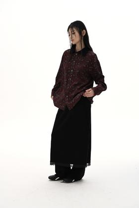 复古安克拉红腰果花设计小尖领宽松衬衫