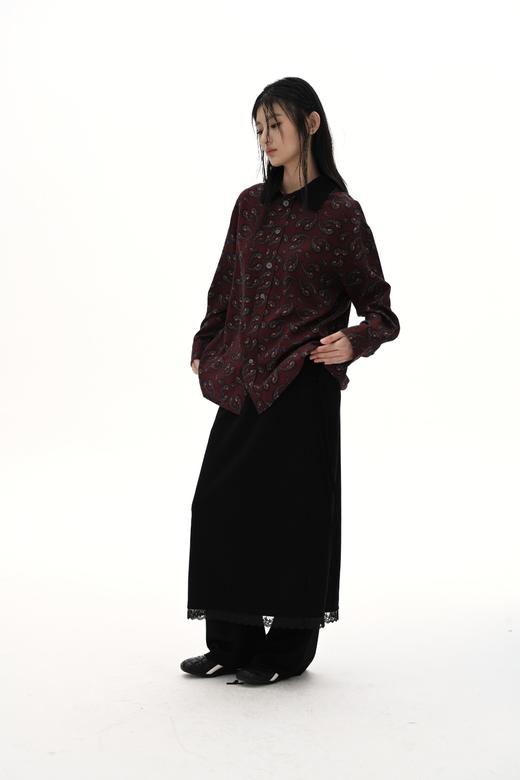 复古安克拉红腰果花设计小尖领宽松衬衫 商品图0