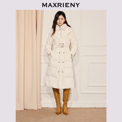 MAXRIENY气质感过膝长款羽绒服25冬款收腰X型显瘦丝绒外套长款(货号:MF86DC513) 商品图0