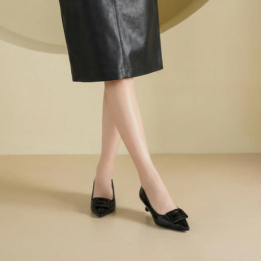 Westory2026年春季牛皮尖头低跟单鞋通勤休闲百搭浅口鞋 商品图3