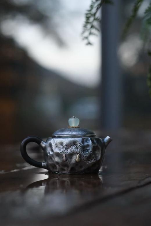 光宝堂福禄诧寂风錾刻镶嵌手工泡茶银壶100ml 商品图6