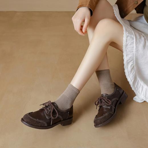 【牛皮革】西村名物2026年春季新款舒适厚底防滑系带线缝工艺休闲乐福鞋T26AM17631 商品图4