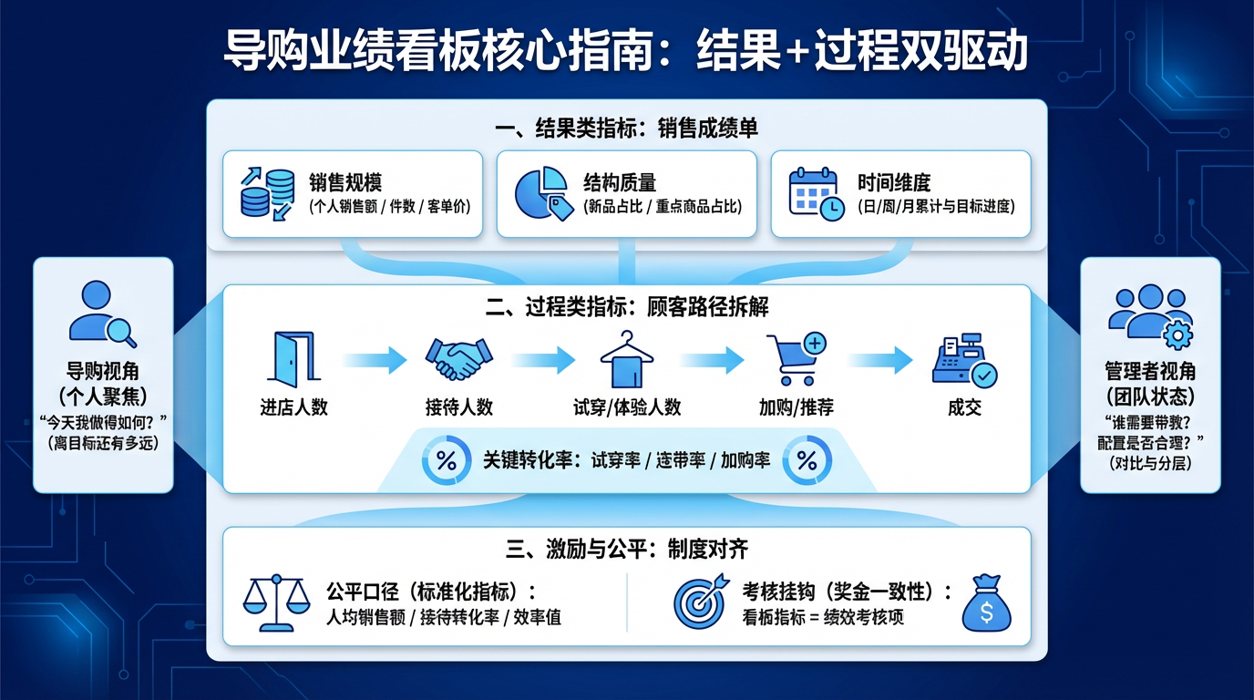 导购业绩看板整体怎么搭？先定“结果+过程”结构
