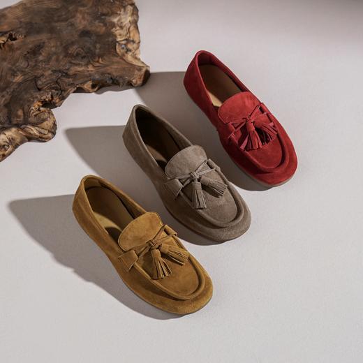 【羊皮绒面】西村名物2026年春季新款舒适平底防滑流苏装饰软底软面平底单鞋豆豆鞋T26AE17411 商品图2