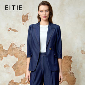 EITIE爱特爱复古百搭显瘦翻领收腰七分袖牛仔外套春季新款8103811