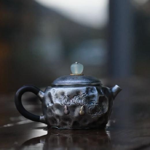 光宝堂福禄诧寂风錾刻镶嵌手工泡茶银壶100ml 商品图0