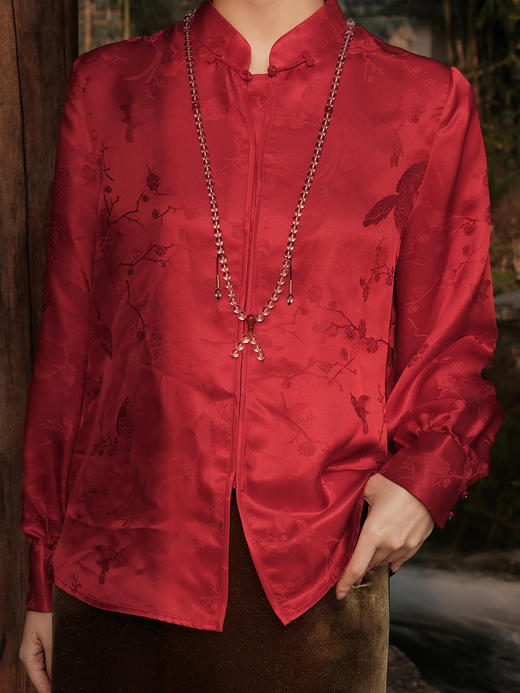 盛唐婧| 新中式桑蚕丝百搭立领对襟衬衫 商品图4