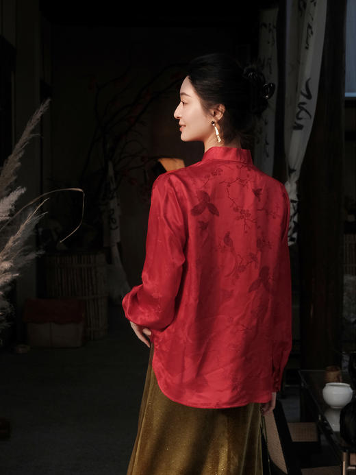 盛唐婧| 新中式桑蚕丝百搭立领对襟衬衫 商品图5