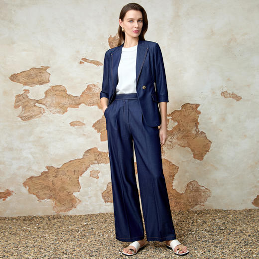 EITIE爱特爱复古百搭显瘦翻领收腰七分袖牛仔外套春季新款8103811 商品图1