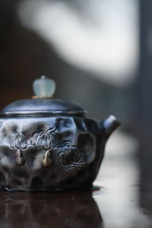 光宝堂福禄诧寂风錾刻镶嵌手工泡茶银壶100ml 商品图5