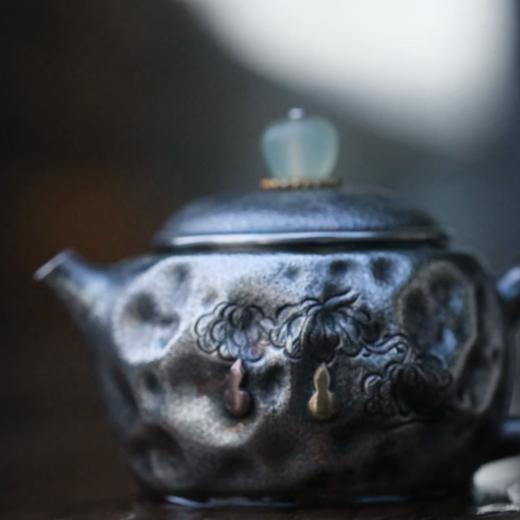 光宝堂福禄诧寂风錾刻镶嵌手工泡茶银壶100ml 商品图1