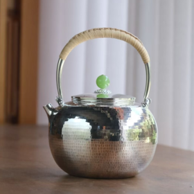 光宝堂锤目纹理手工煮茶银壶900ml