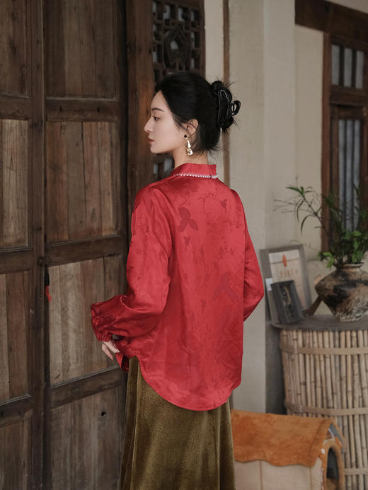 盛唐婧| 新中式桑蚕丝百搭立领对襟衬衫 商品图6