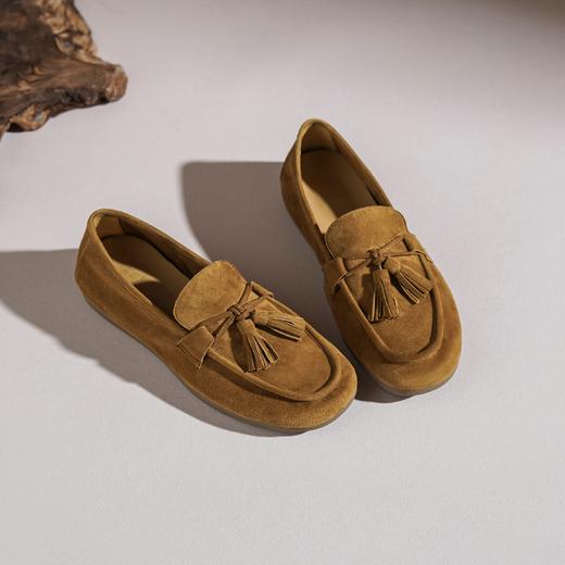 【羊皮绒面】西村名物2026年春季新款舒适平底防滑流苏装饰软底软面平底单鞋豆豆鞋T26AE17411 商品图4