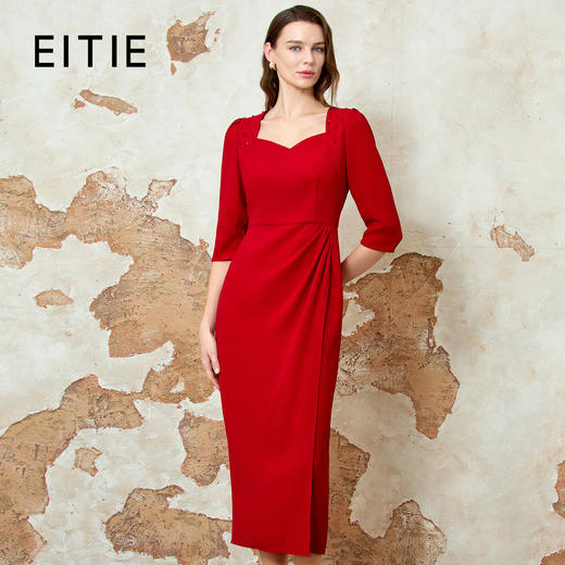 EITIE爱特爱春节新款高级感显瘦过膝订婚敬酒服宴会礼服连衣裙8177804 商品图0