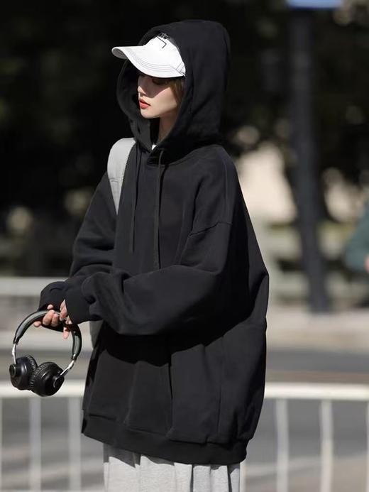 清了！清！不支持退货【自营】【卫衣系列】3HREE CAT品牌100%棉黑色大版内里毛圈宽松连帽卫衣-喜出 商品图1