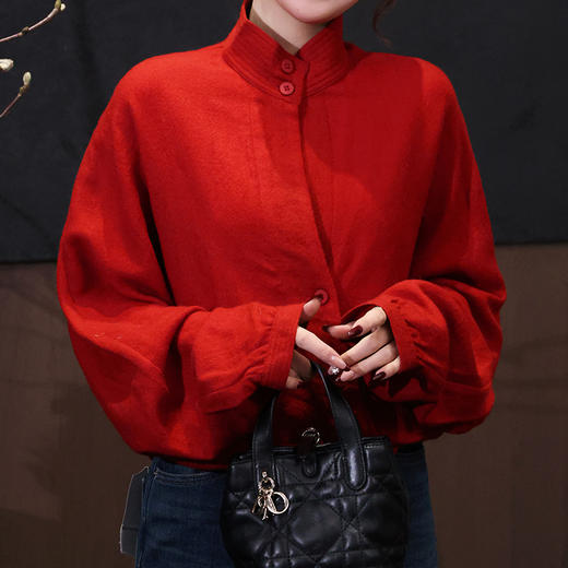 【特价不退换】【预售7天】良木礼羊毛衬衫（红立领）（3645） 商品图3