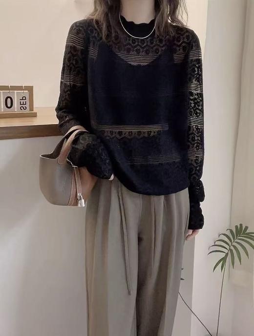 四季可穿！钩花蕾丝打底衫！！可搭配可外穿！花边蕾丝镂空宽松百搭长袖打底衫上衣-喜出 商品图1