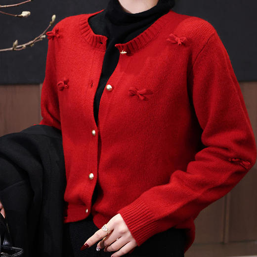 【预售7天】良木礼蝴蝶结羊毛开衫（3777F） 商品图1