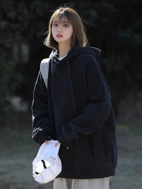 清了！清！不支持退货【自营】【卫衣系列】3HREE CAT品牌100%棉黑色大版内里毛圈宽松连帽卫衣-喜出