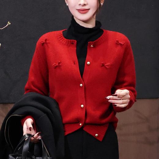 【预售7天】良木礼蝴蝶结羊毛开衫（3777F） 商品图0