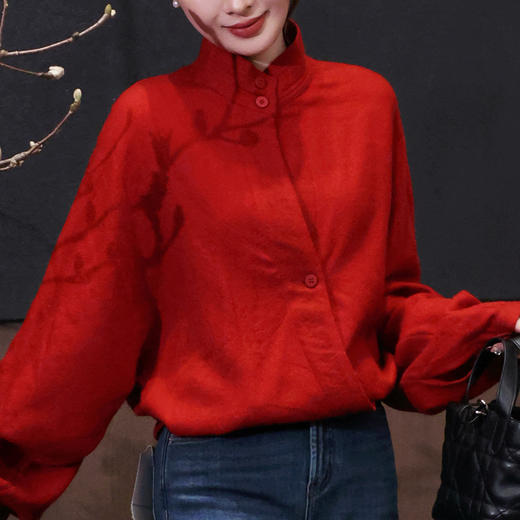 【特价不退换】【预售7天】良木礼羊毛衬衫（红立领）（3645） 商品图0